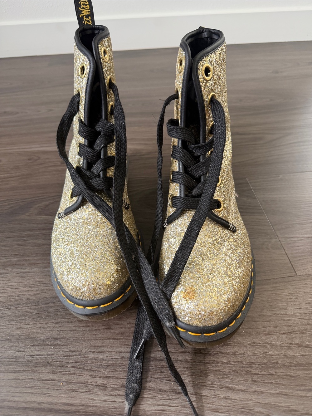 Dr. Martens Gold Glitter Lace-Up Combat Boots